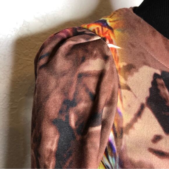 Adolfo Dominguez brown graphic print asymmetrical zip knit dress size Small - Picture 7 of 15